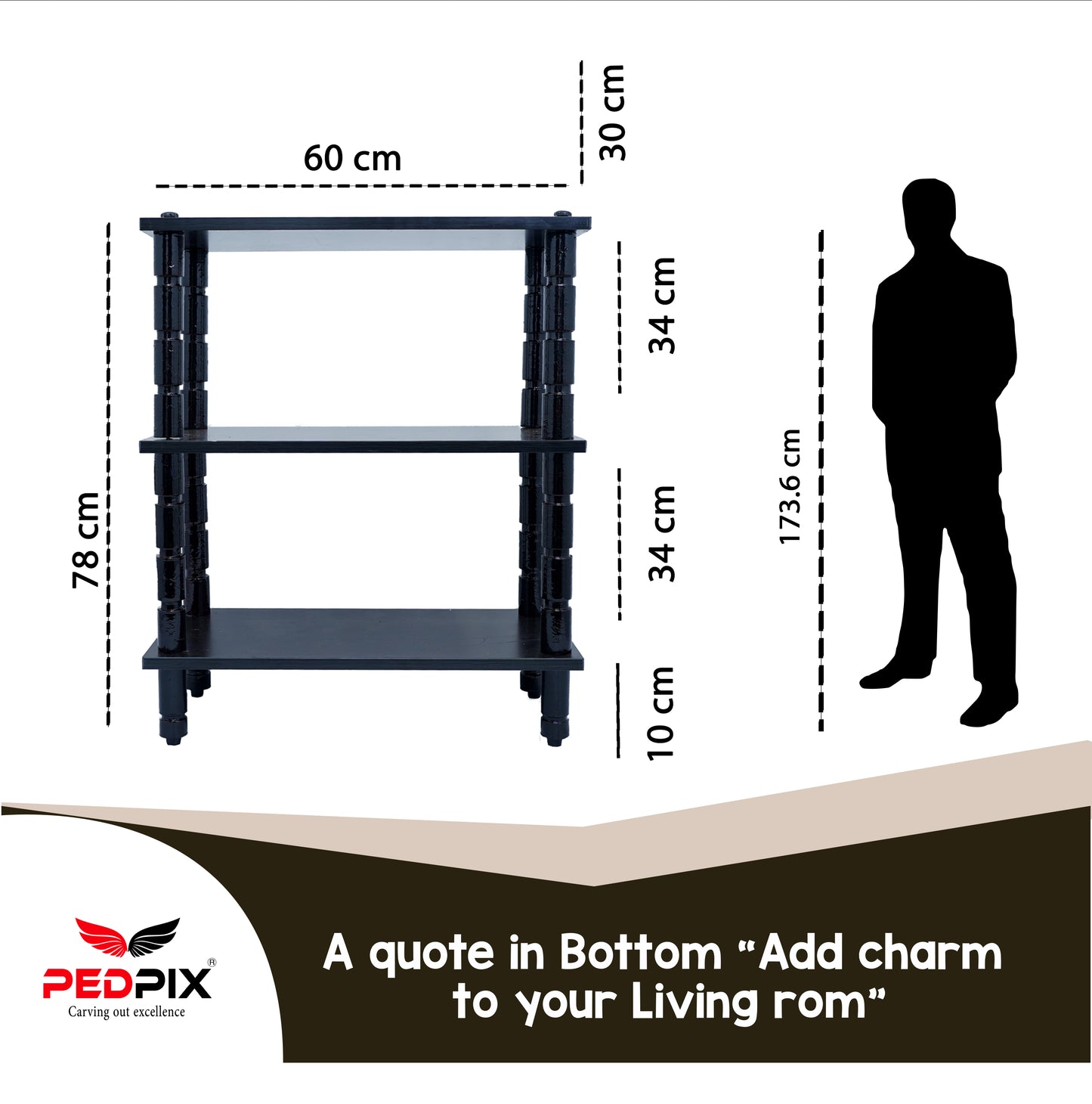 PEDPIX 3 Shelves Multipurpose Storage Cabinet Engineered Wood Book Shelf, Bookcase, Book Rack Stand, Open Book Shelf, Display Unit, Venge_(LXBXH:30X60X75cm) DIY(Do-it-Yourself)