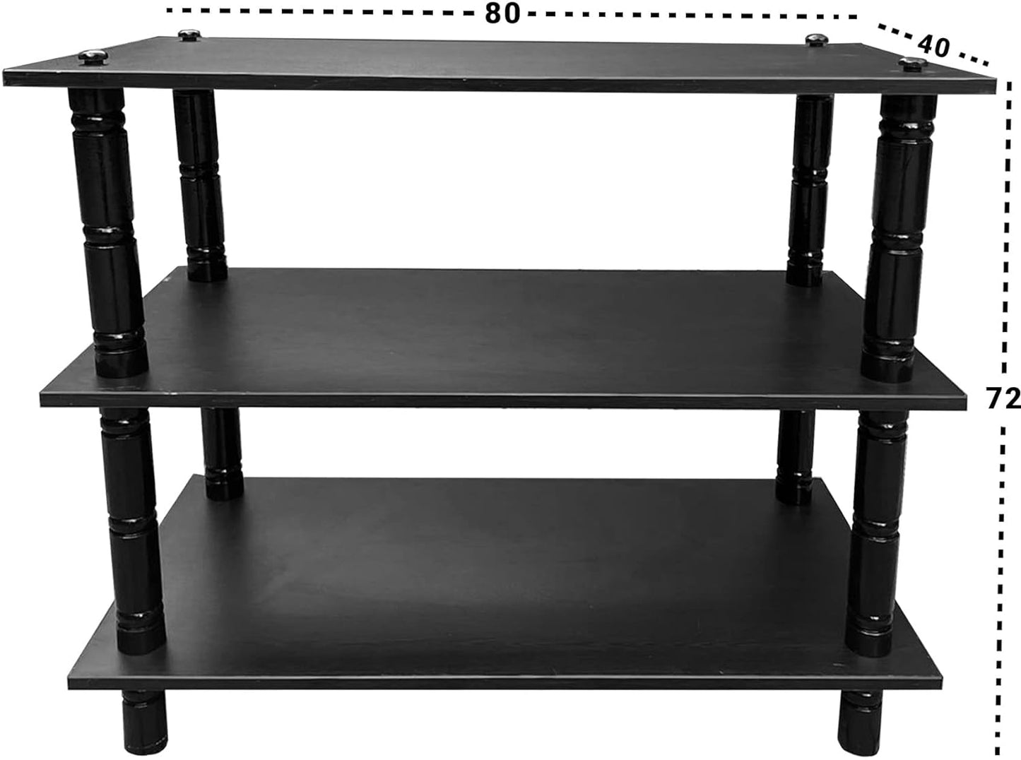 PEDPIX Solid Wood TV Stand | TV Entertainment Unit | TV Cabinet with Racks for Set Top Box & Decorative Objects, Black (2 Shelves Multipurpose Storage, 46X70X64)