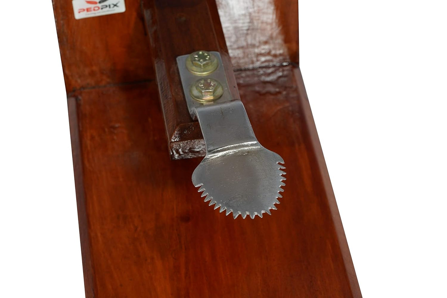 PEDPIX TM Polished Wooden Coconut Scraper with Stainless Steel Head for Kitchen Tabletop - Place on Any Type of Kitchen Top - Brown Wooden Coconut Grater Made with Natural Wood (32x14x16 Inches)