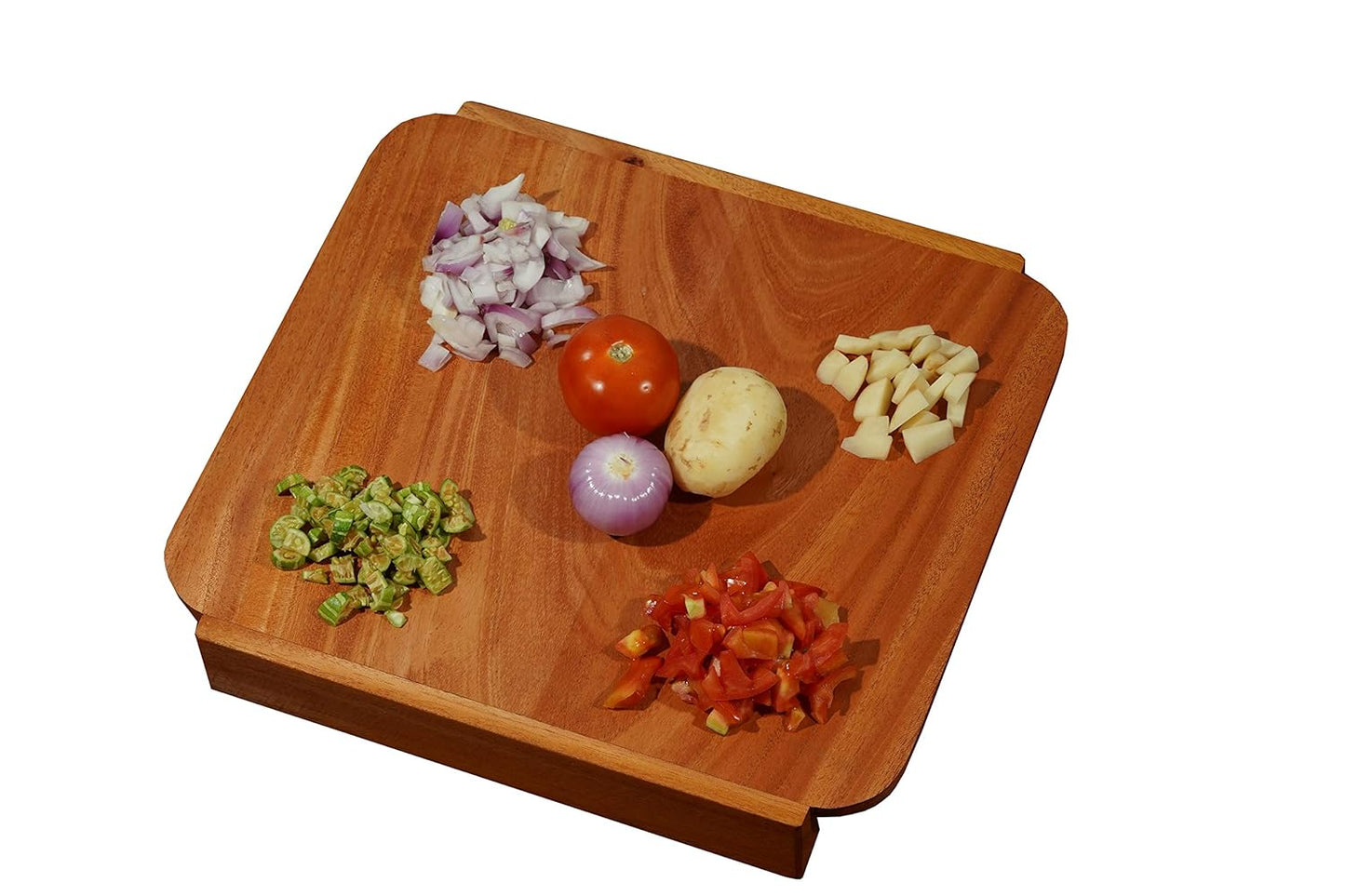 PedpixTM Wooden Chopping Board Set with Container Steel Tray Removable Drawer for Kitchen, Easy for Waste Removal & Food Prep, Kitchen Cutting Board for Fruits, Vegetables and Meat, Easy to Clean