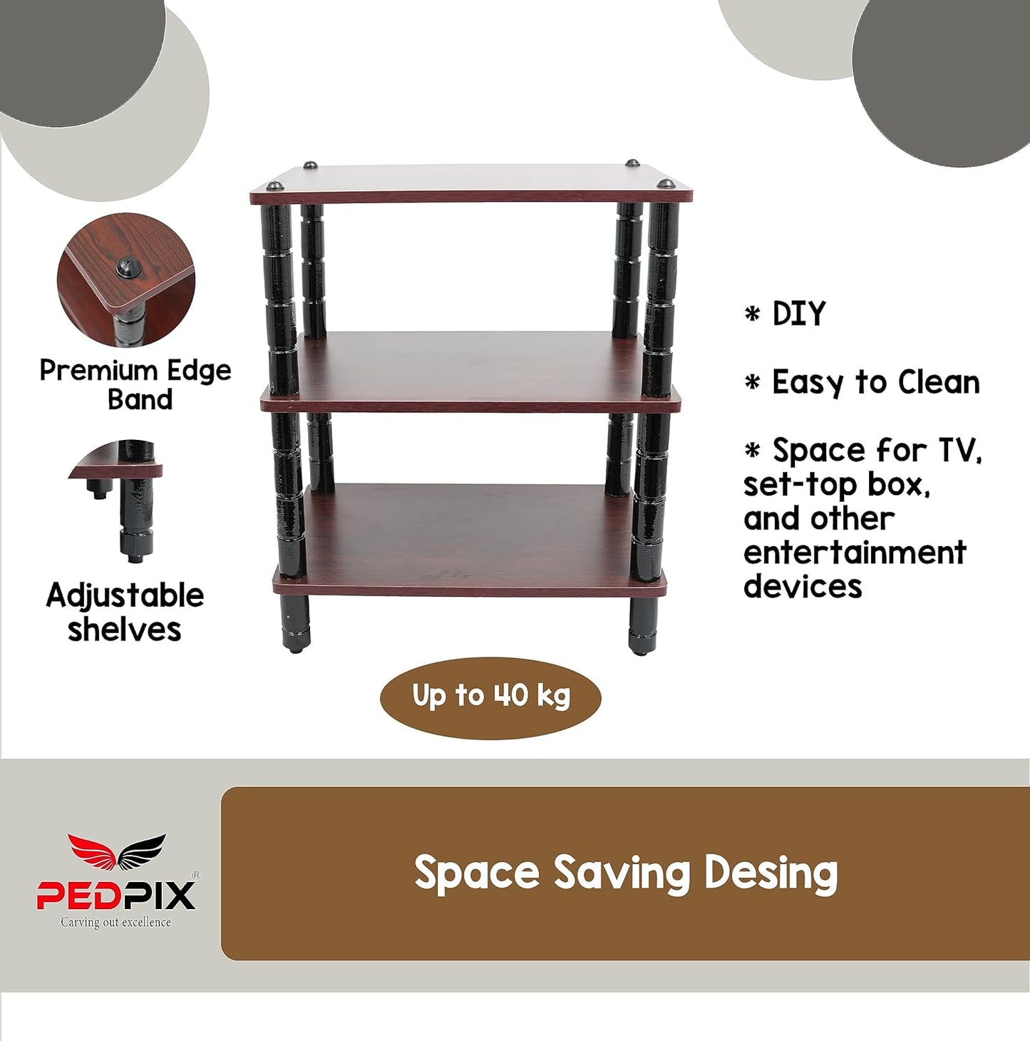 PEDPIX Engineered Wood TV Stand | TV Entertainment Unit | TV Cabinet with Racks for Set Top Box & Decorative Objects, Brown (2 Shelves Multipurpose Storage, 46X70X64)
