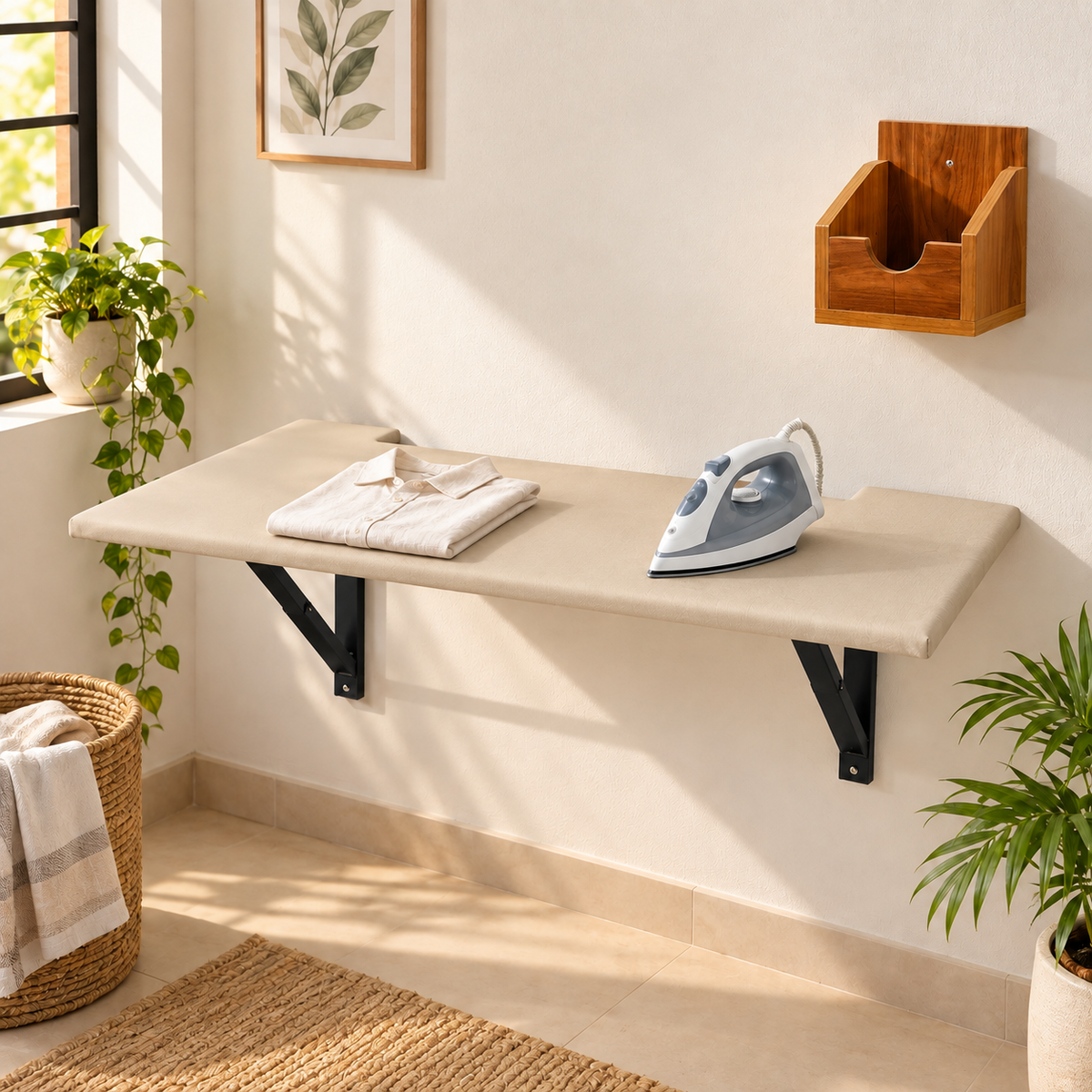 PEDPIX wall mounted folding ironing table in Cream