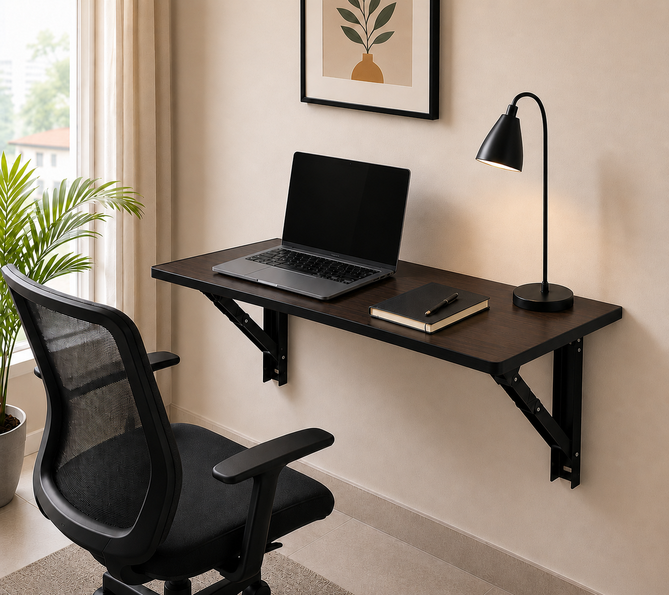 PEDPIX® Wall Mounted Folding Table | 80 × 40 cm | Coffee Venge | Space-Saving Foldable Wall Desk