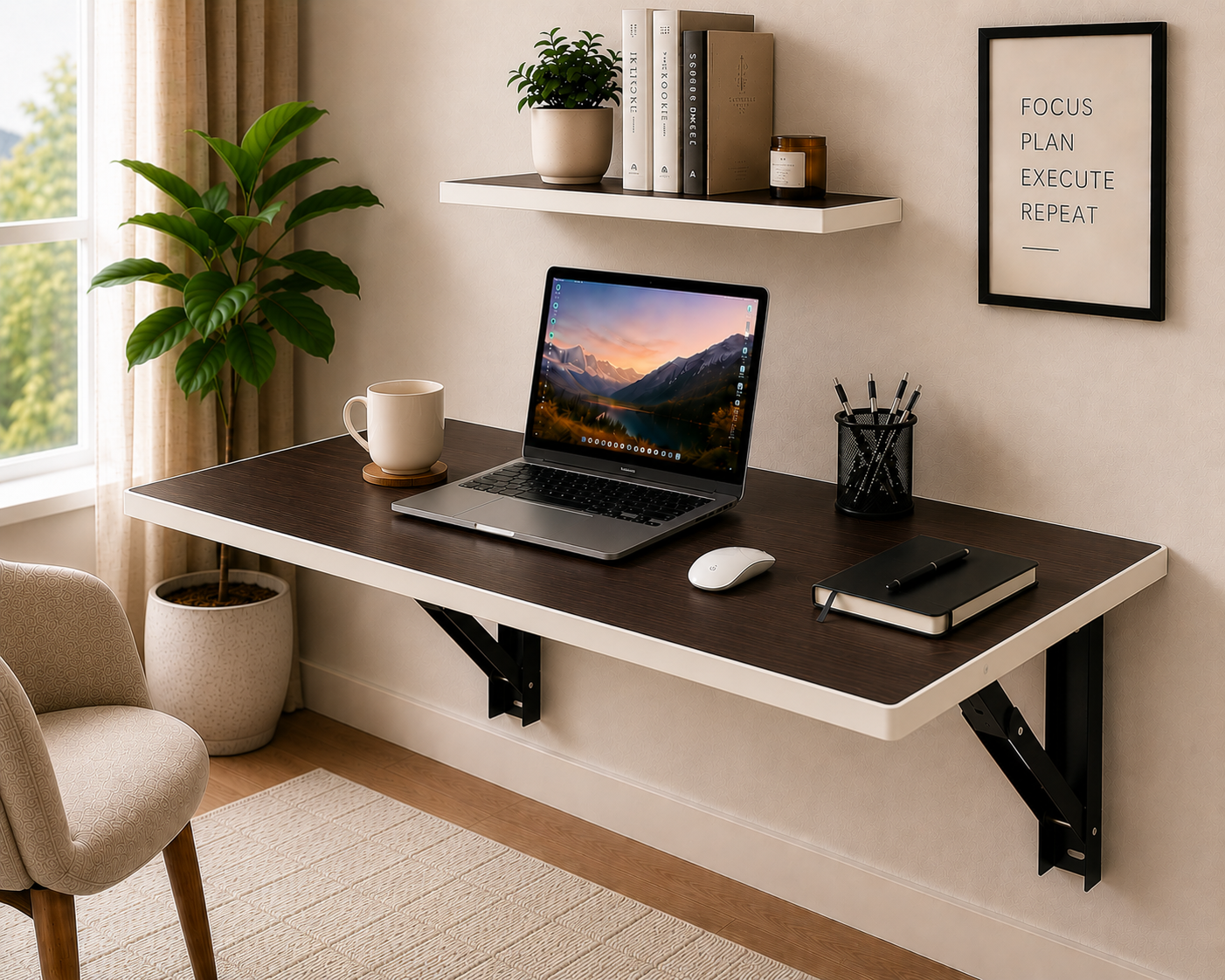 PEDPIX Wall-Mounted Folding Table 120 × 40 cm | Space-Saving Foldable Wall Desk | Engineered Wood | Study, Work & Dining Table