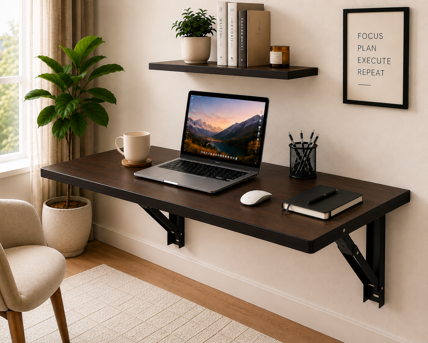 PEDPIX Wall-Mounted Folding Table 120 × 40 cm | Space-Saving Foldable Wall Desk | Engineered Wood | Study, Work & Dining Table