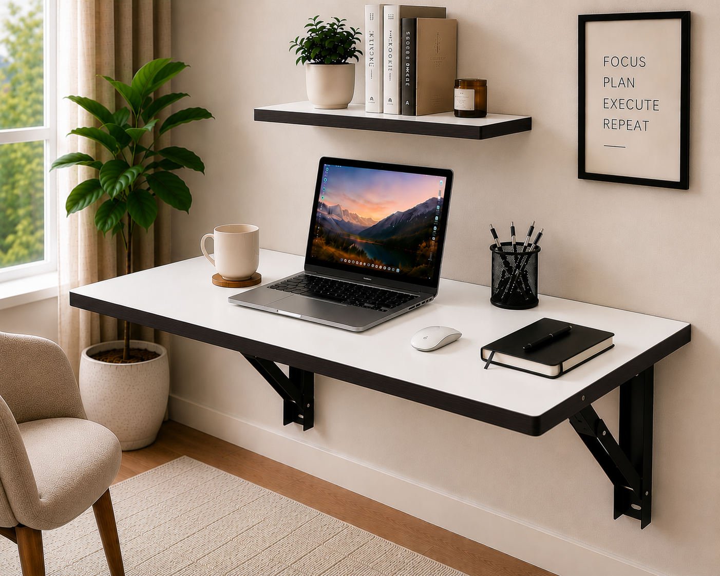 PEDPIX Wall-Mounted Folding Table 120 × 40 cm | Space-Saving Foldable Wall Desk | Engineered Wood | Study, Work & Dining Table
