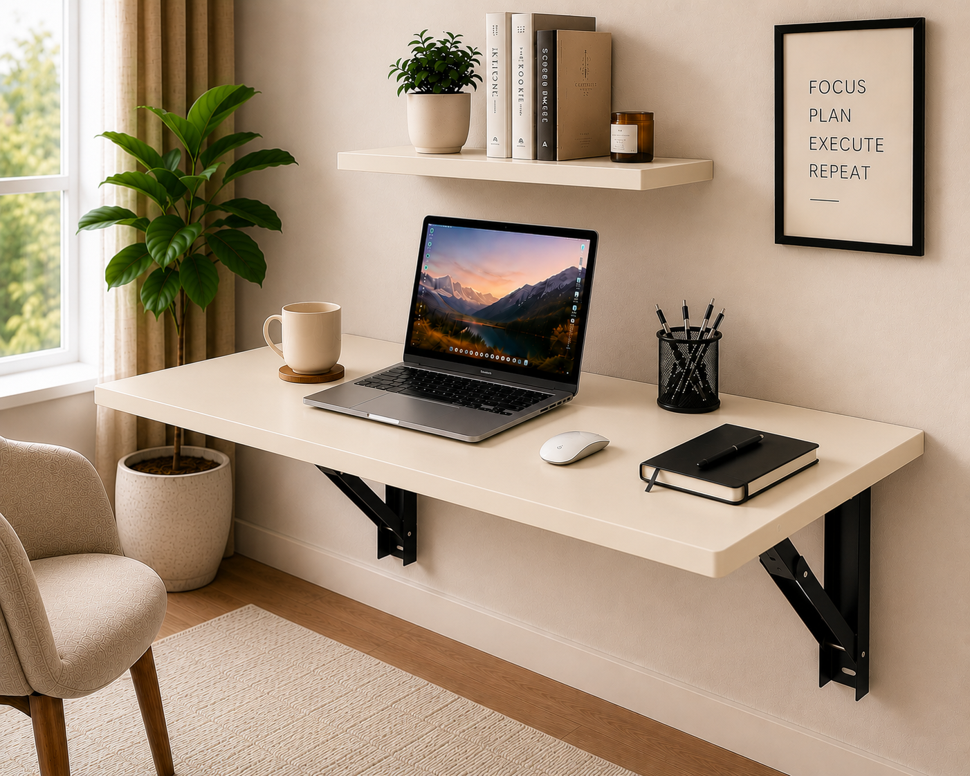 PEDPIX Wall-Mounted Folding Table 120 × 40 cm | Space-Saving Foldable Wall Desk | Engineered Wood | Study, Work & Dining Table