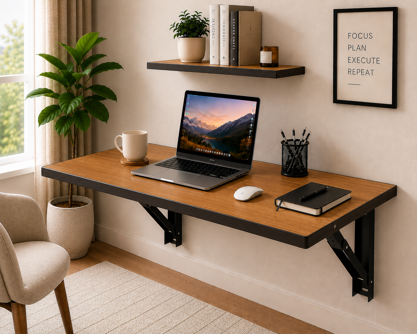 PEDPIX Wall-Mounted Folding Table 120 × 40 cm | Space-Saving Foldable Wall Desk | Engineered Wood | Study, Work & Dining Table
