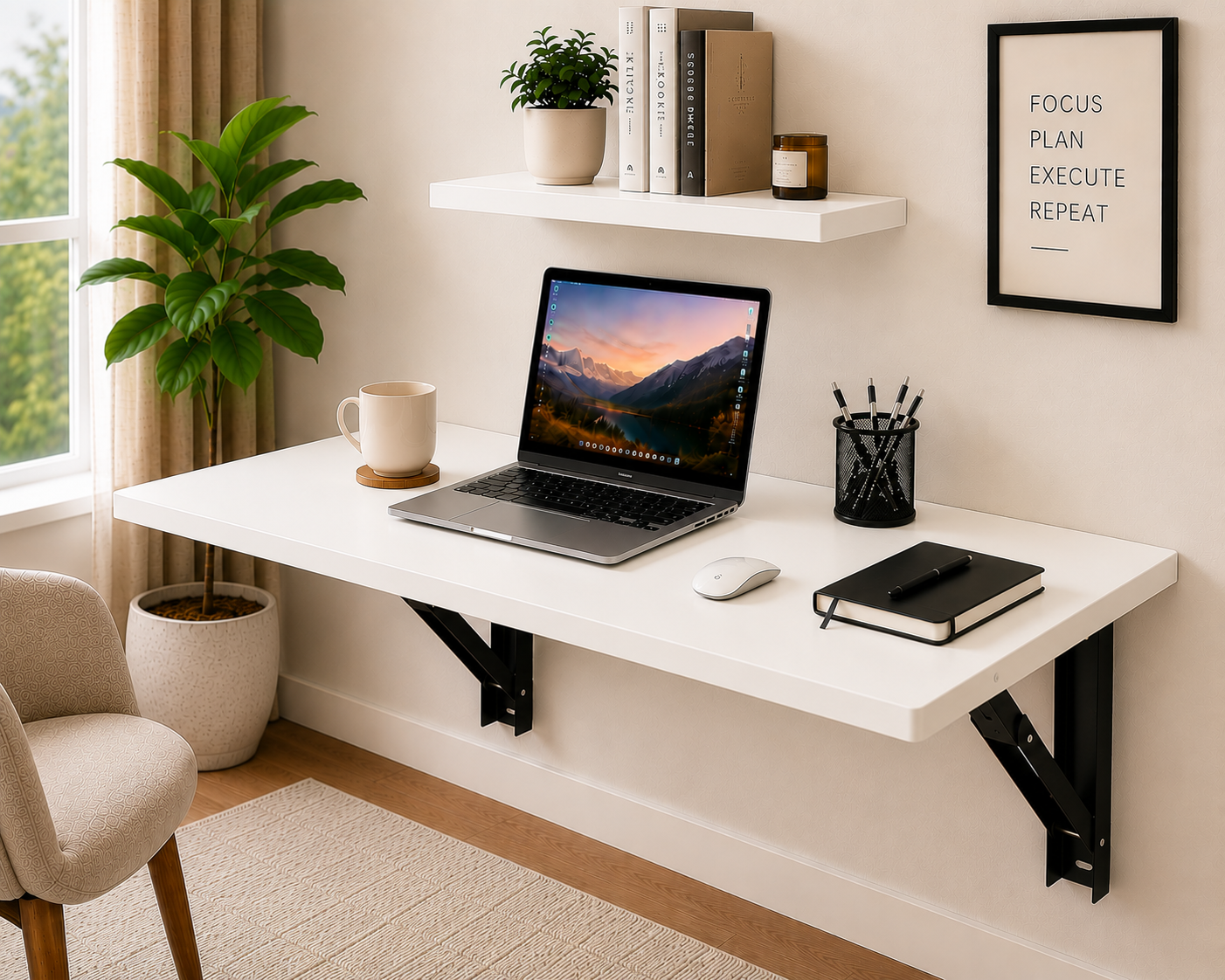 PEDPIX Wall-Mounted Folding Table 120 × 40 cm | Space-Saving Foldable Wall Desk | Engineered Wood | Study, Work & Dining Table