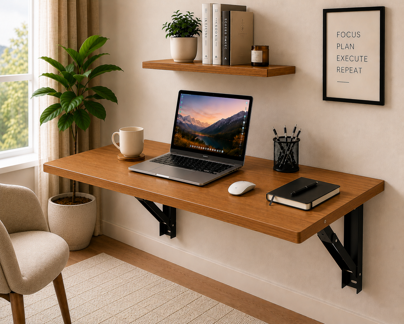 PEDPIX Wall-Mounted Folding Table 120 × 40 cm | Space-Saving Foldable Wall Desk | Engineered Wood | Study, Work & Dining Table