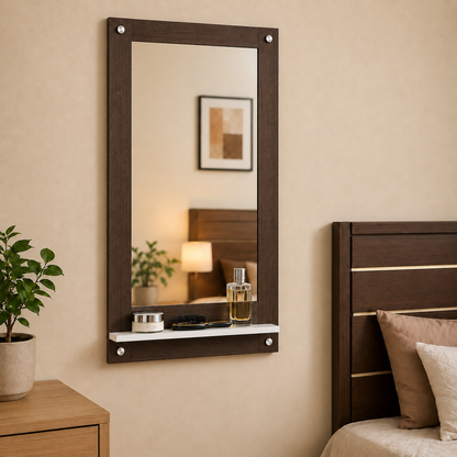 PEDPIX wall mounted dressing mirror with shelf in Coffee White