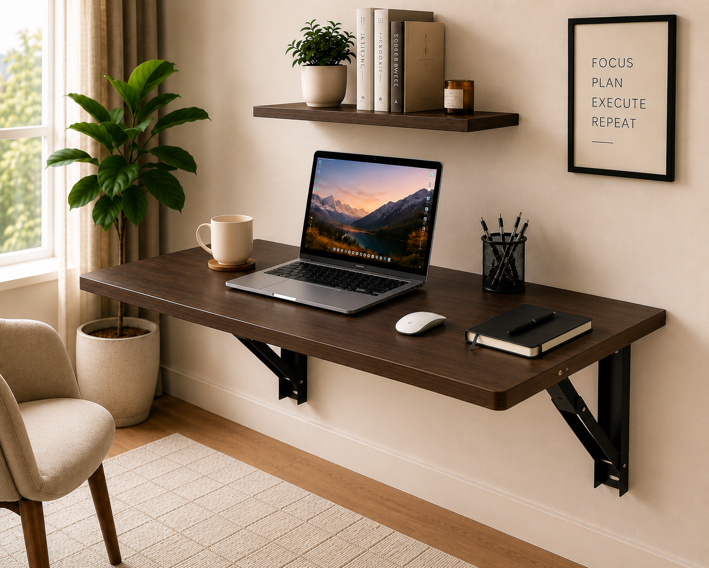 PEDPIX Wall-Mounted Folding Table 120 × 40 cm | Space-Saving Foldable Wall Desk | Engineered Wood | Study, Work & Dining Table