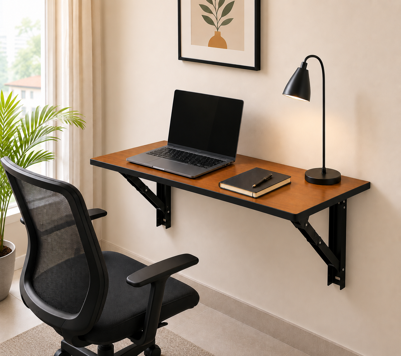 PEDPIX® Wall Mounted Folding Table | 80 × 40 cm | Teak Venge | Foldable Wall-Mounted Desk