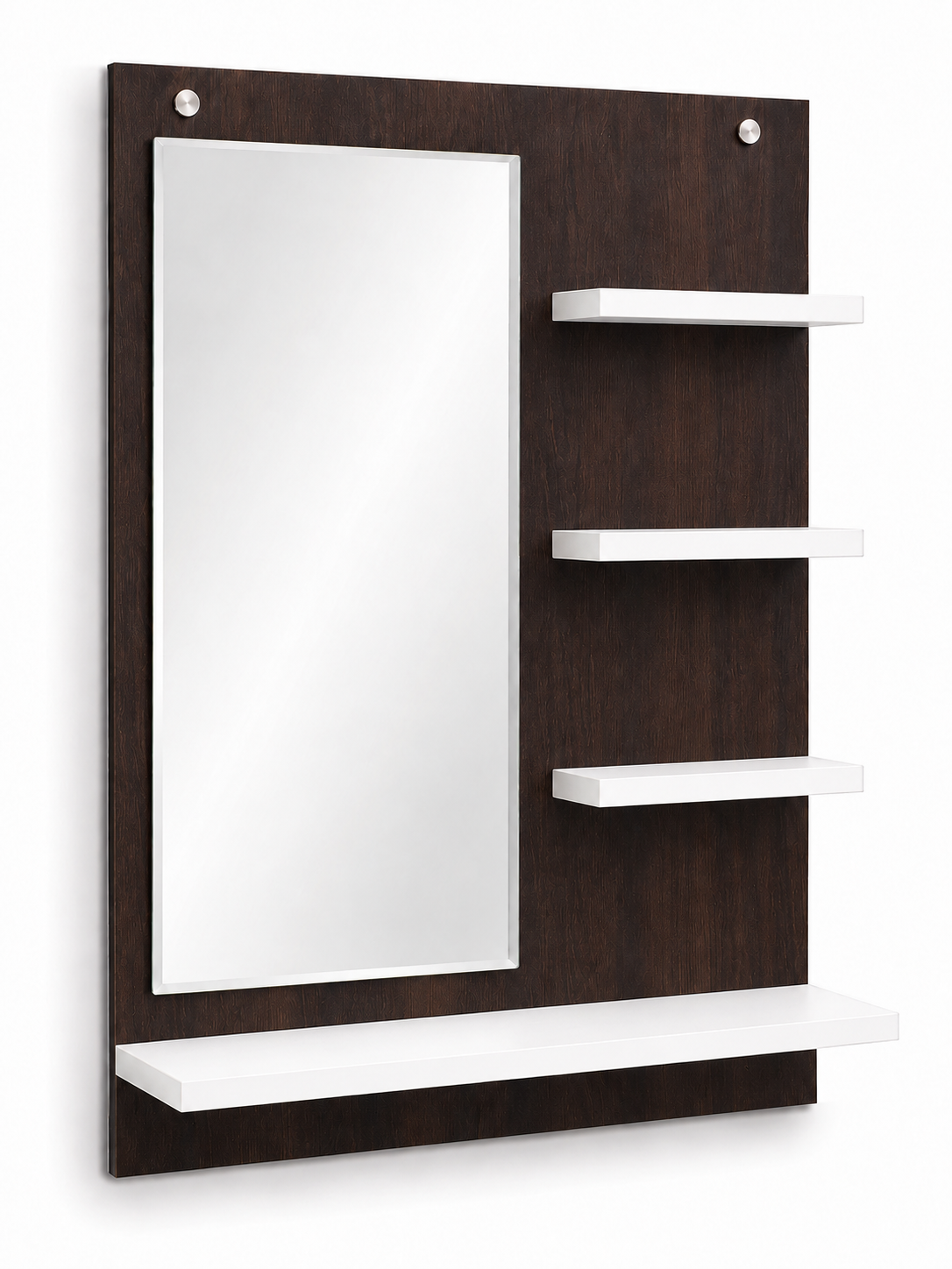 PEDPIX Wall-Mounted Dressing Mirror with Storage Shelves | 80 × 60 cm Space-Saving Vanity Mirror | Engineered Wood | Bedroom & Dressing Room Organizer