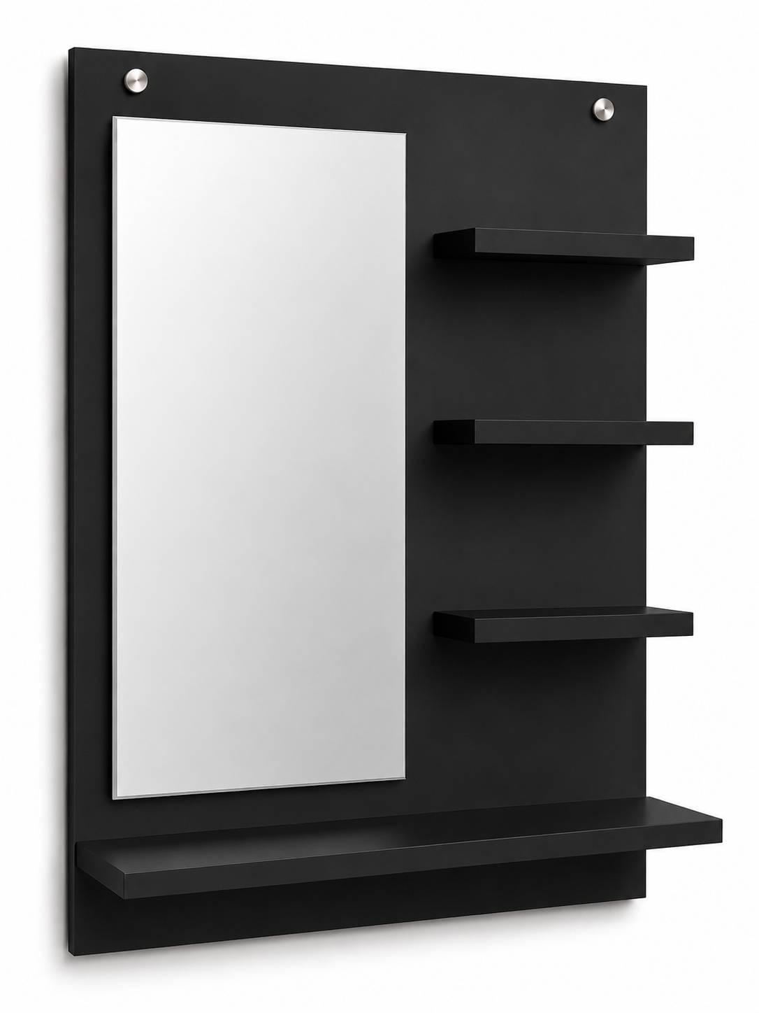 PEDPIX Wall-Mounted Dressing Mirror with Storage Shelves | 80 × 60 cm Space-Saving Vanity Mirror | Engineered Wood | Bedroom & Dressing Room Organizer