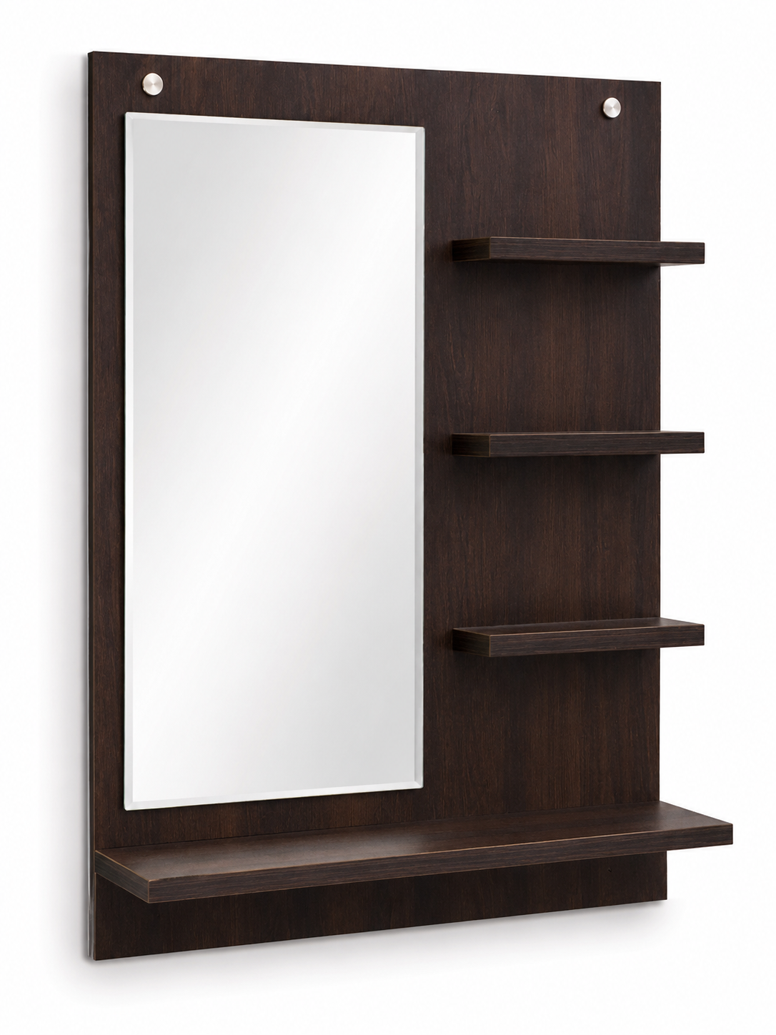 PEDPIX Wall-Mounted Dressing Mirror with Storage Shelves | 80 × 60 cm Space-Saving Vanity Mirror | Engineered Wood | Bedroom & Dressing Room Organizer