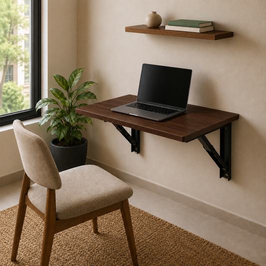 PEDPIX Wall-Mounted Folding Study Table – 60 × 40 cm | Space-Saving Foldable Laptop Desk for Home, Office & Small Rooms | Dark Brown
