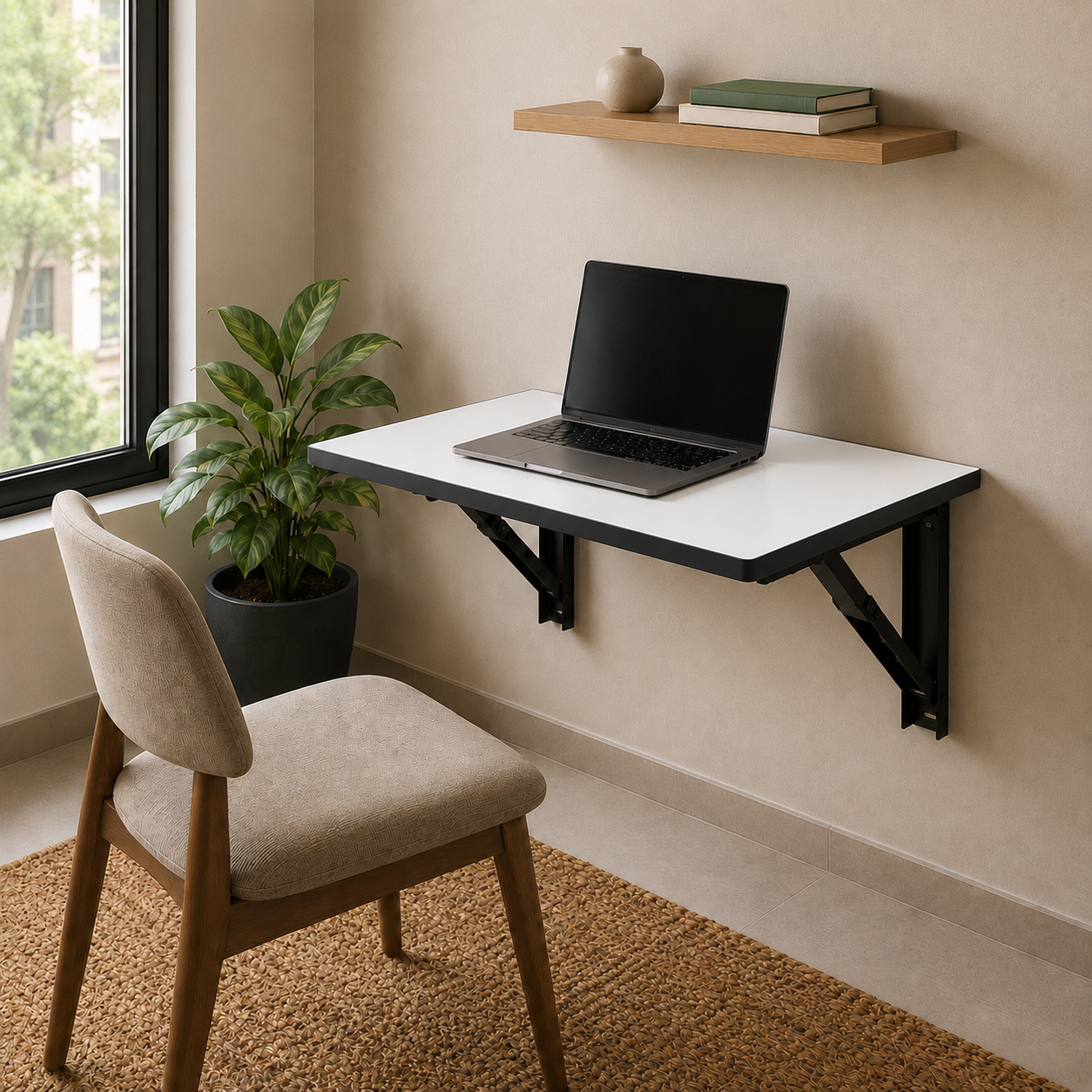 PEDPIX Wall-Mounted Folding Study Table – 60 × 40 cm | Space-Saving Foldable Laptop Desk for Home, Office & Small Rooms | Dark Brown
