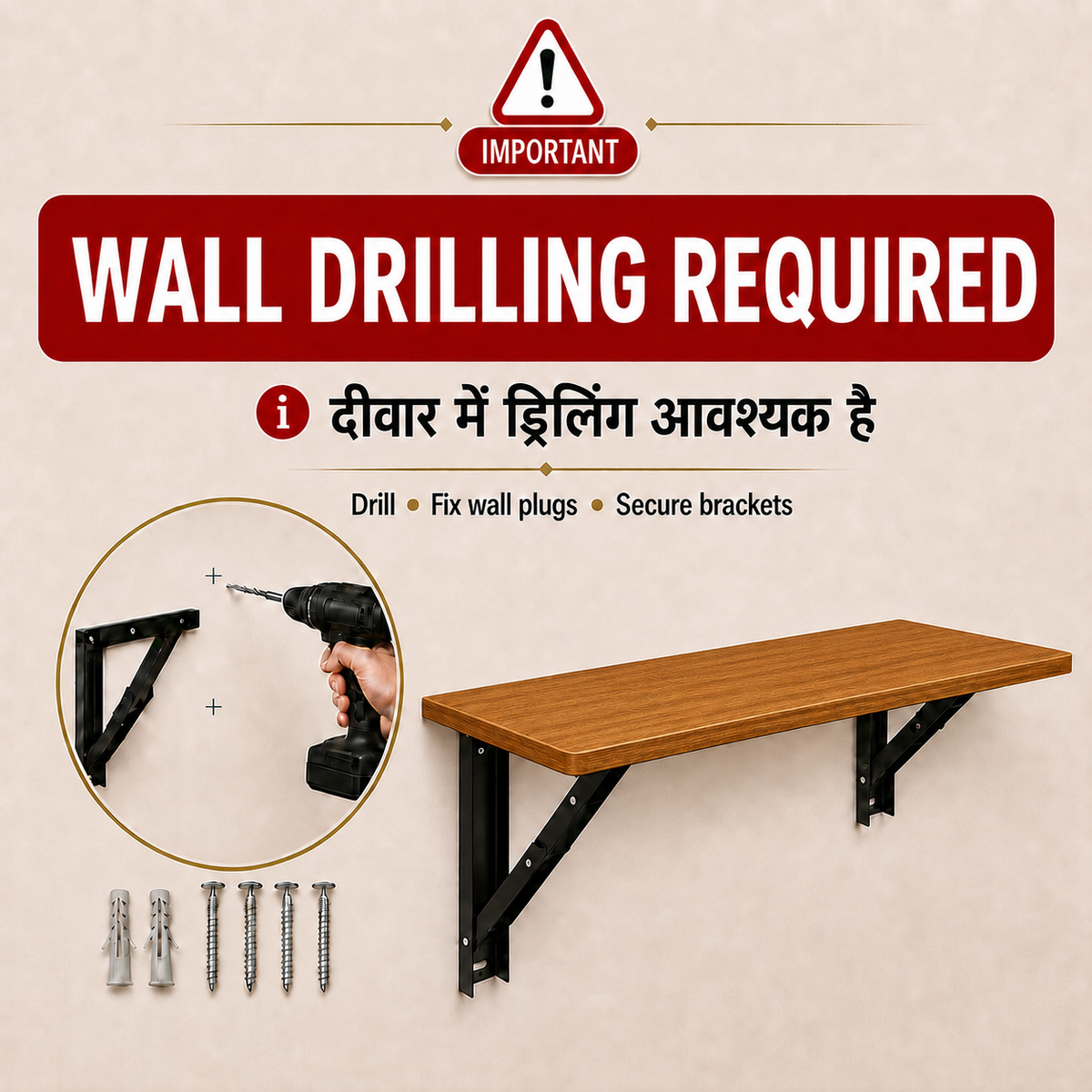 PEDPIX Wall Mounted Folding Table 100 × 40 cm | Space-Saving Foldable Table | Study, Work & Multipurpose Table