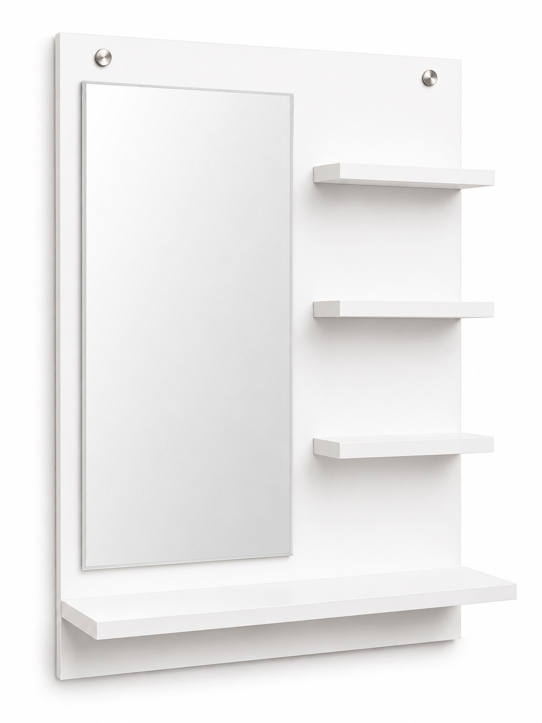 PEDPIX Wall-Mounted Dressing Mirror with Storage Shelves | 80 × 60 cm Space-Saving Vanity Mirror | Engineered Wood | Bedroom & Dressing Room Organizer