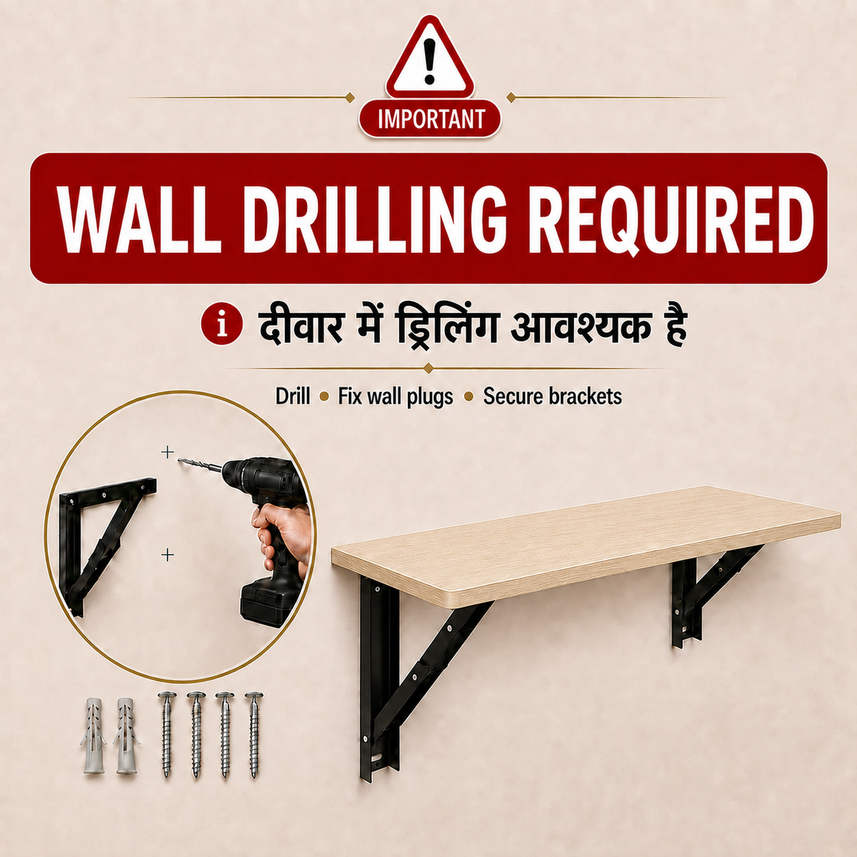 PEDPIX Wall Mounted Folding Table 100 × 40 cm | Space-Saving Foldable Table | Study, Work & Multipurpose Table