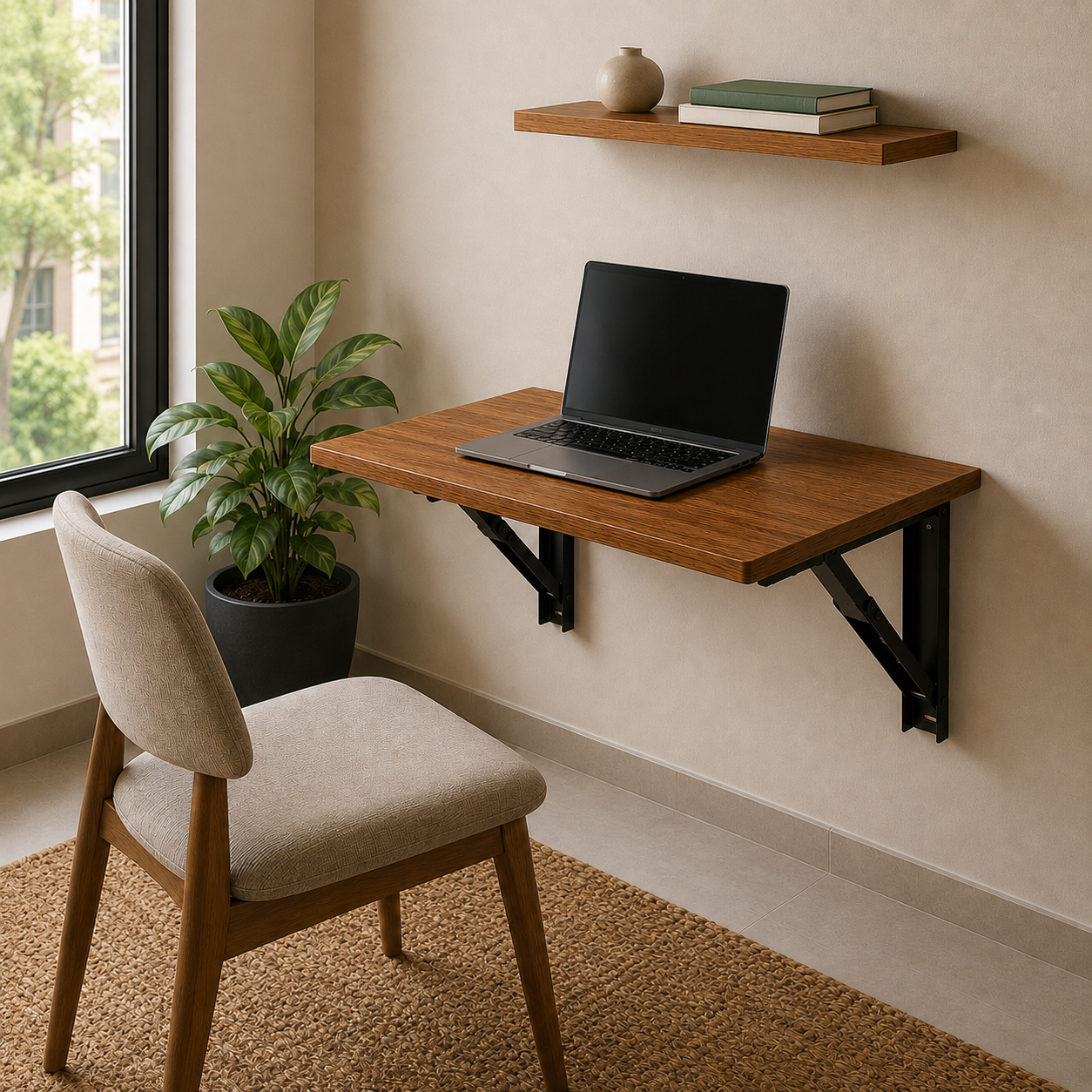 PEDPIX Wall-Mounted Folding Study Table – 60 × 40 cm | Space-Saving Foldable Laptop Desk for Home, Office & Small Rooms | Dark Brown