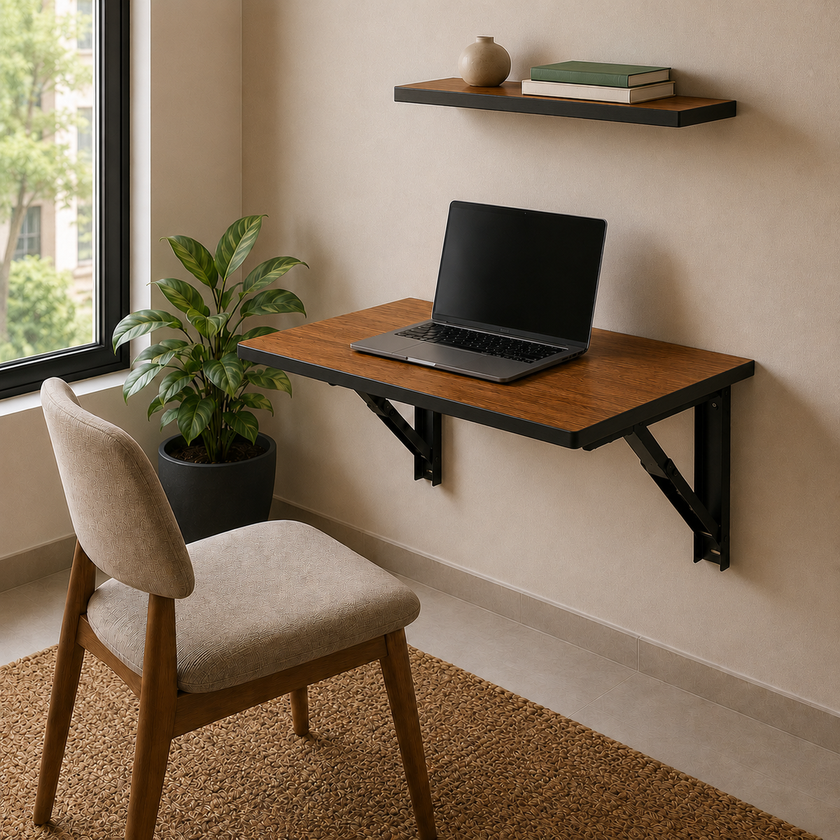 PEDPIX Wall Mounted Foldable Table | Teak & Venge Finish | Heavy Duty Folding Wall Desk | Space Saving Study, Work & Dining Table | 120 × 40 cm