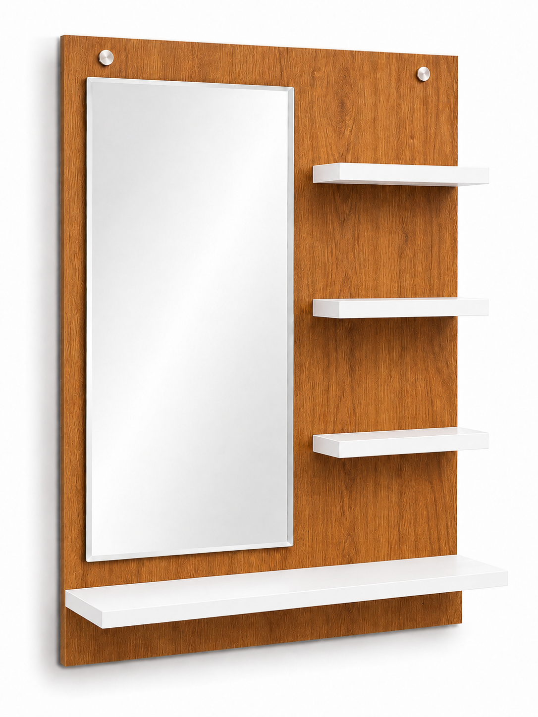 PEDPIX Wall-Mounted Dressing Mirror with Storage Shelves | 80 × 60 cm Space-Saving Vanity Mirror | Engineered Wood | Bedroom & Dressing Room Organizer