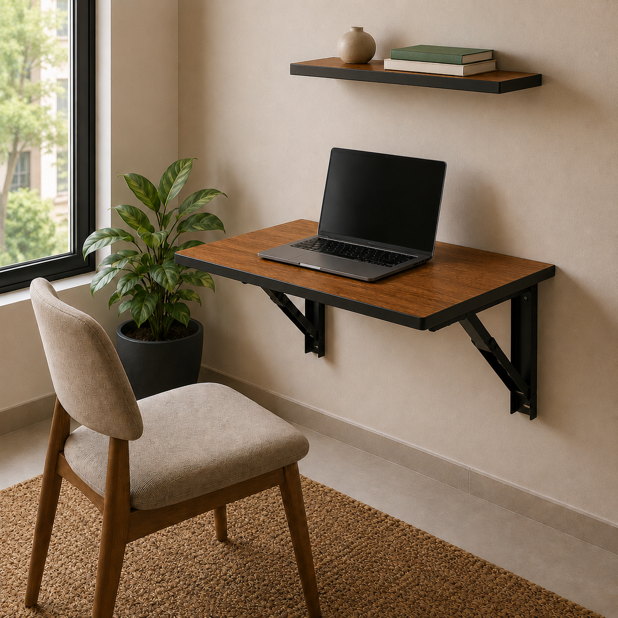 PEDPIX Wall-Mounted Folding Study Table – 60 × 40 cm | Space-Saving Foldable Laptop Desk for Home, Office & Small Rooms | Dark Brown