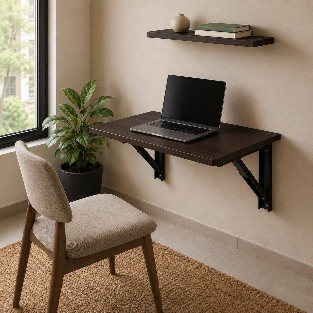 PEDPIX Wall-Mounted Folding Study Table – 60 × 40 cm | Space-Saving Foldable Laptop Desk for Home, Office & Small Rooms | Dark Brown