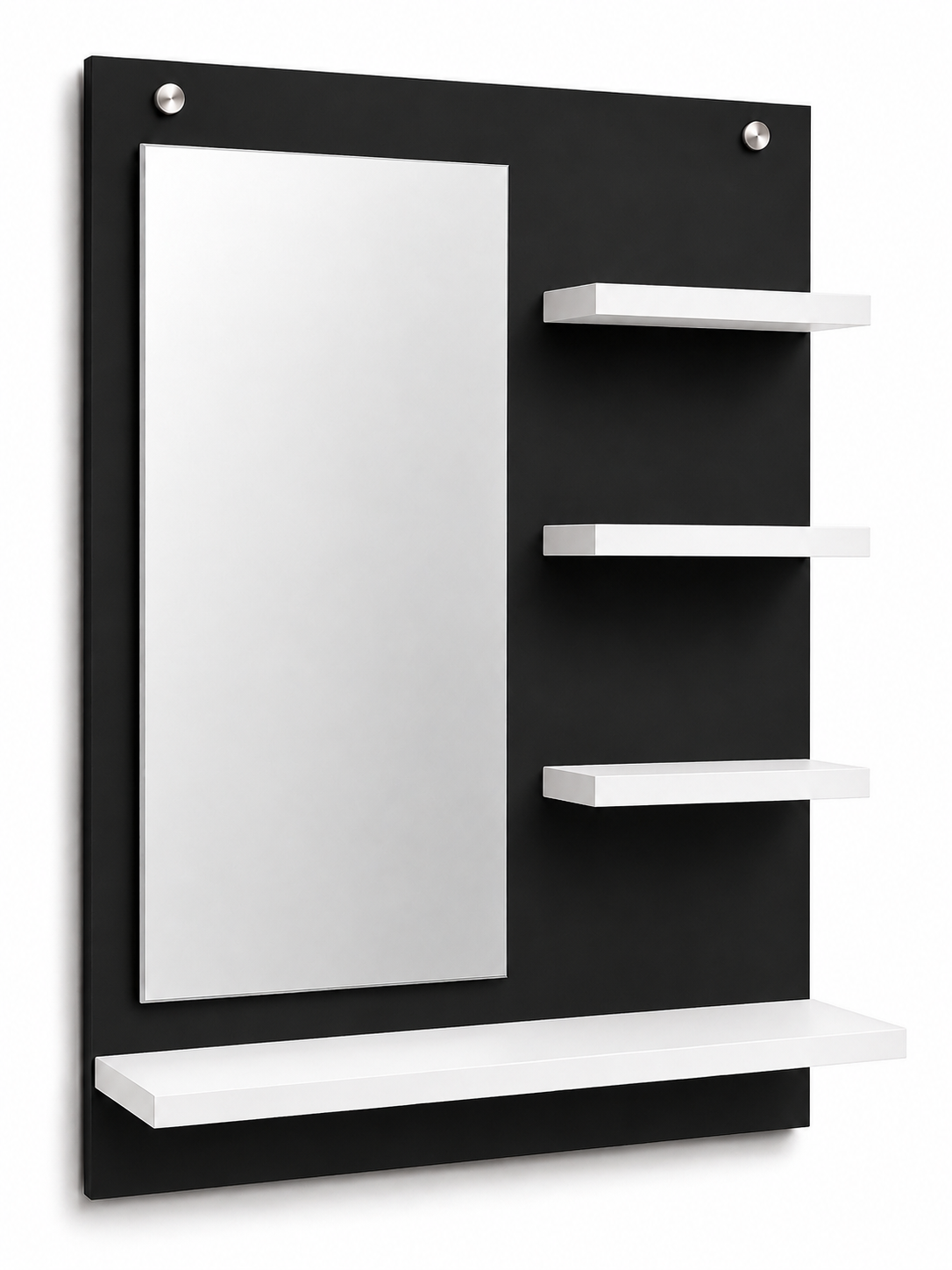 PEDPIX Wall-Mounted Dressing Mirror with Storage Shelves | 80 × 60 cm Space-Saving Vanity Mirror | Engineered Wood | Bedroom & Dressing Room Organizer