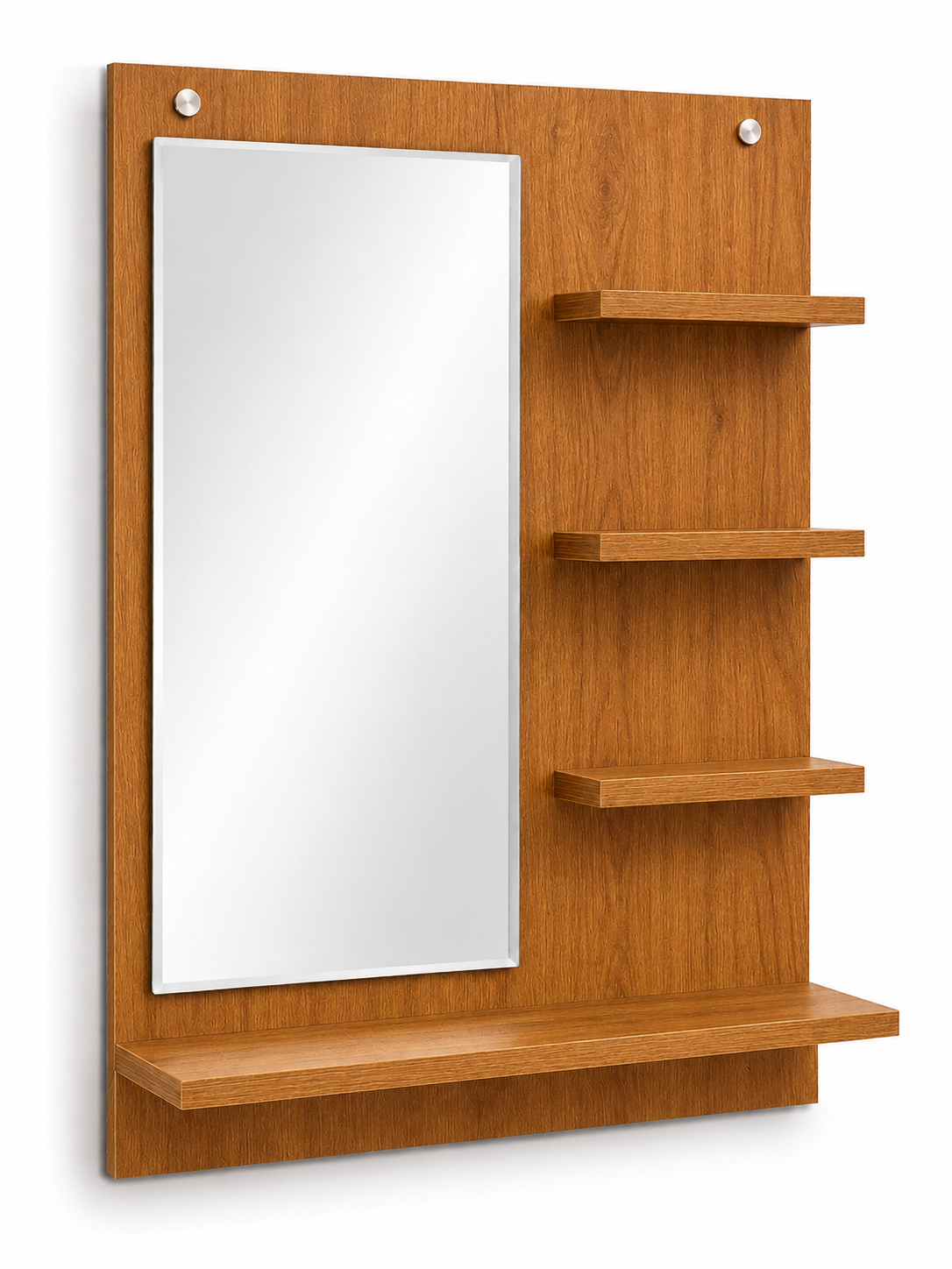 PEDPIX Wall-Mounted Dressing Mirror with Storage Shelves | 80 × 60 cm Space-Saving Vanity Mirror | Engineered Wood | Bedroom & Dressing Room Organizer