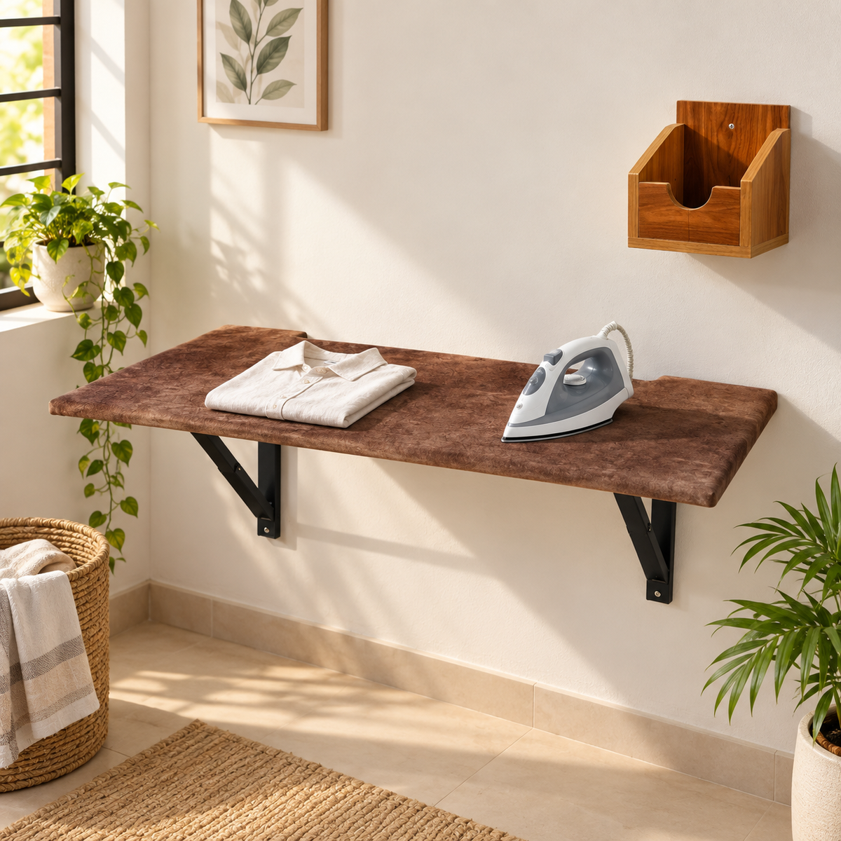 PEDPIX wall mounted folding ironing table in Coffee