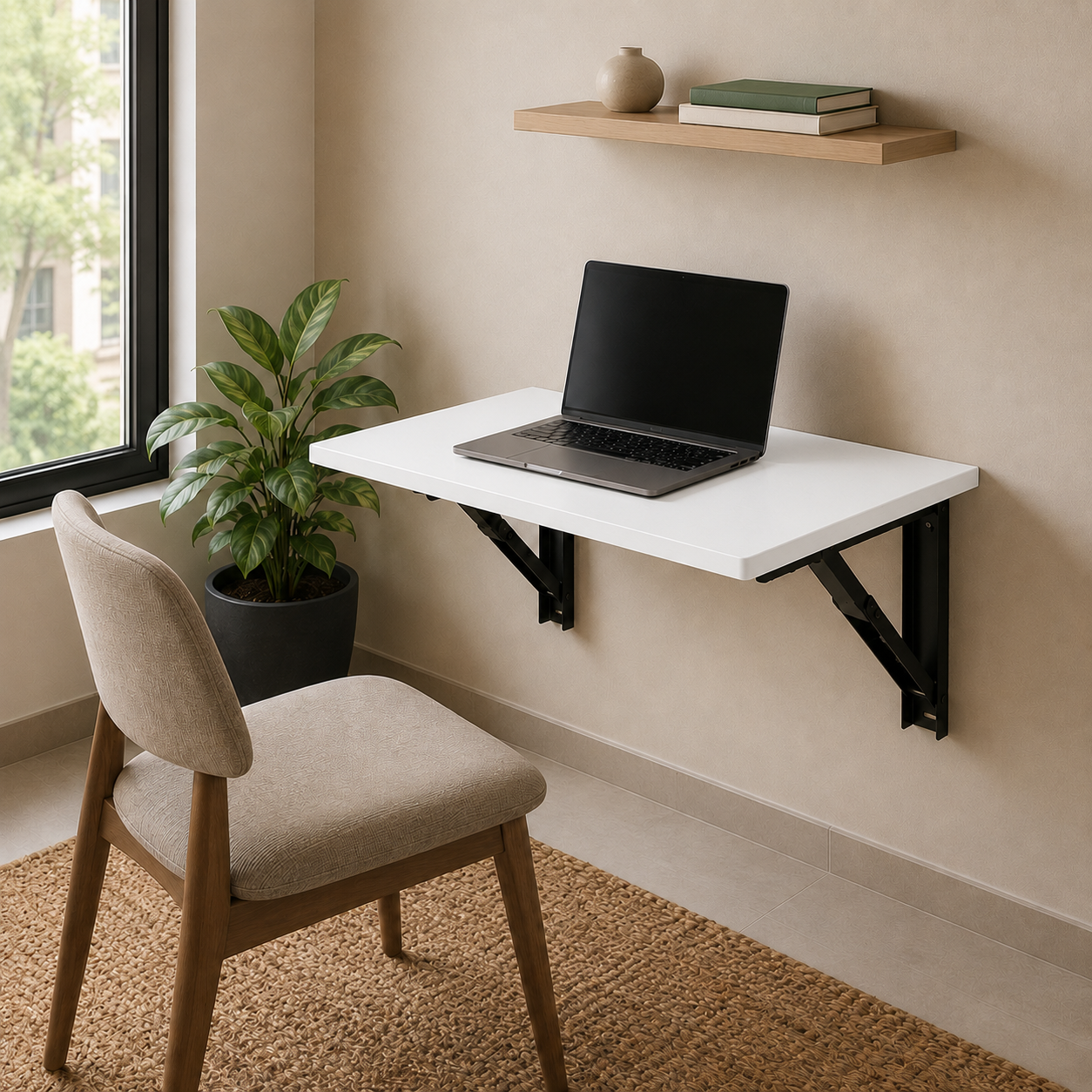 PEDPIX Wall Mounted Folding Table for Home & Office | Foldable Wall Desk | Engineered Wood | Space Saving | 60 × 40 cm | White