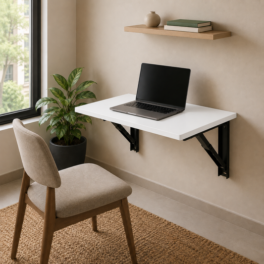 PEDPIX Wall Mounted Folding Table for Home & Office | Foldable Wall Desk | Engineered Wood | Space Saving | 60 × 40 cm | White