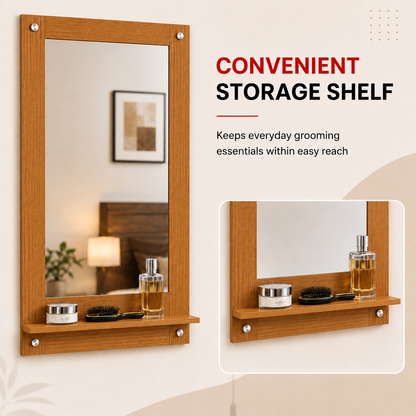 PEDPIX wall mounted dressing mirror with shelf in Teak, view 3