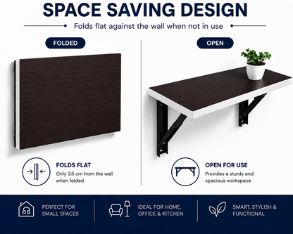 PEDPIX Wall Mounted Folding Table 120 × 40 cm | Space-Saving Foldable Wall Desk