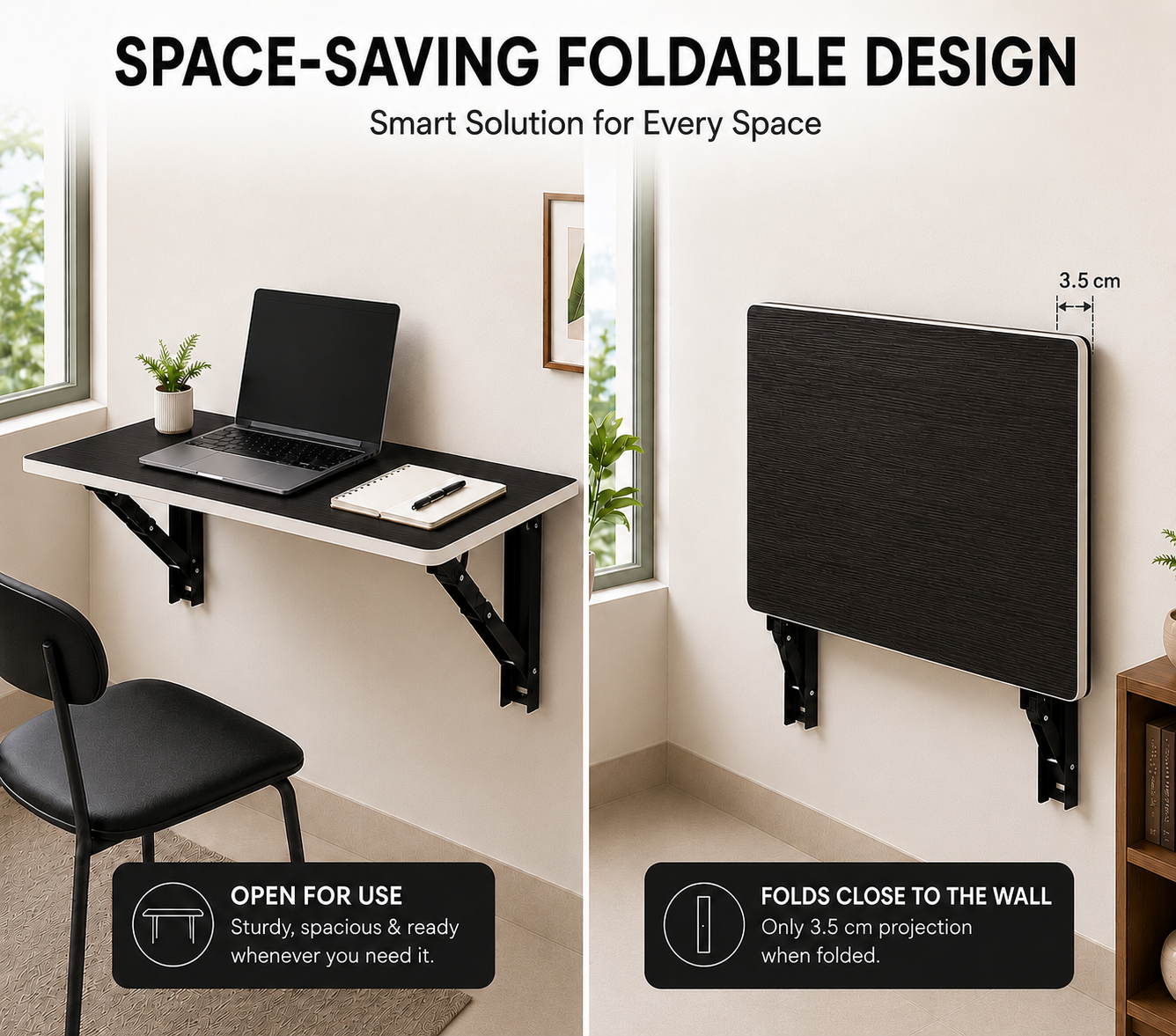 PEDPIX Wall Mounted Folding Table 80 × 40 cm – Venge White | Foldable Space-Saving Wall Desk