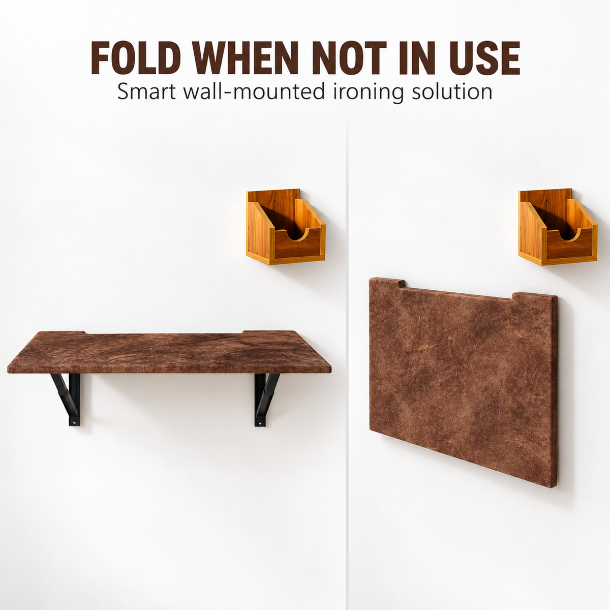 PEDPIX wall mounted folding ironing table in Coffee, view 3