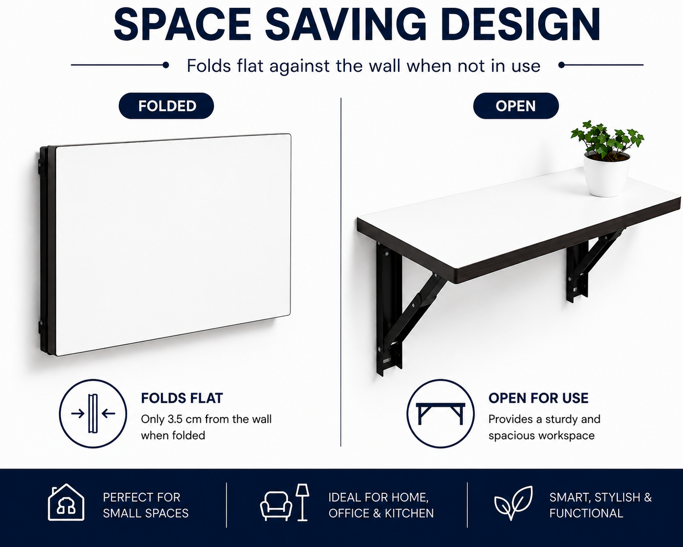 PEDPIX Wall Mounted Foldable Table 120 × 40 cm | White & Venge Engineered Wood Folding Wall Desk for Home Office, Study, Kitchen & Dining