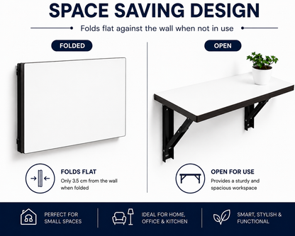 PEDPIX Wall Mounted Folding Table 120 × 40 cm | Space-Saving Foldable Wall Desk