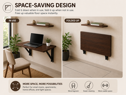 PEDPIX Wall Mounted Folding Table 60 × 40 cm | Space-Saving Foldable Wall Desk