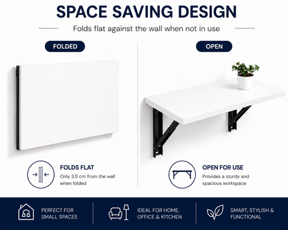 PEDPIX Wall Mounted Folding Table 120 × 40 cm | Space-Saving Foldable Wall Desk