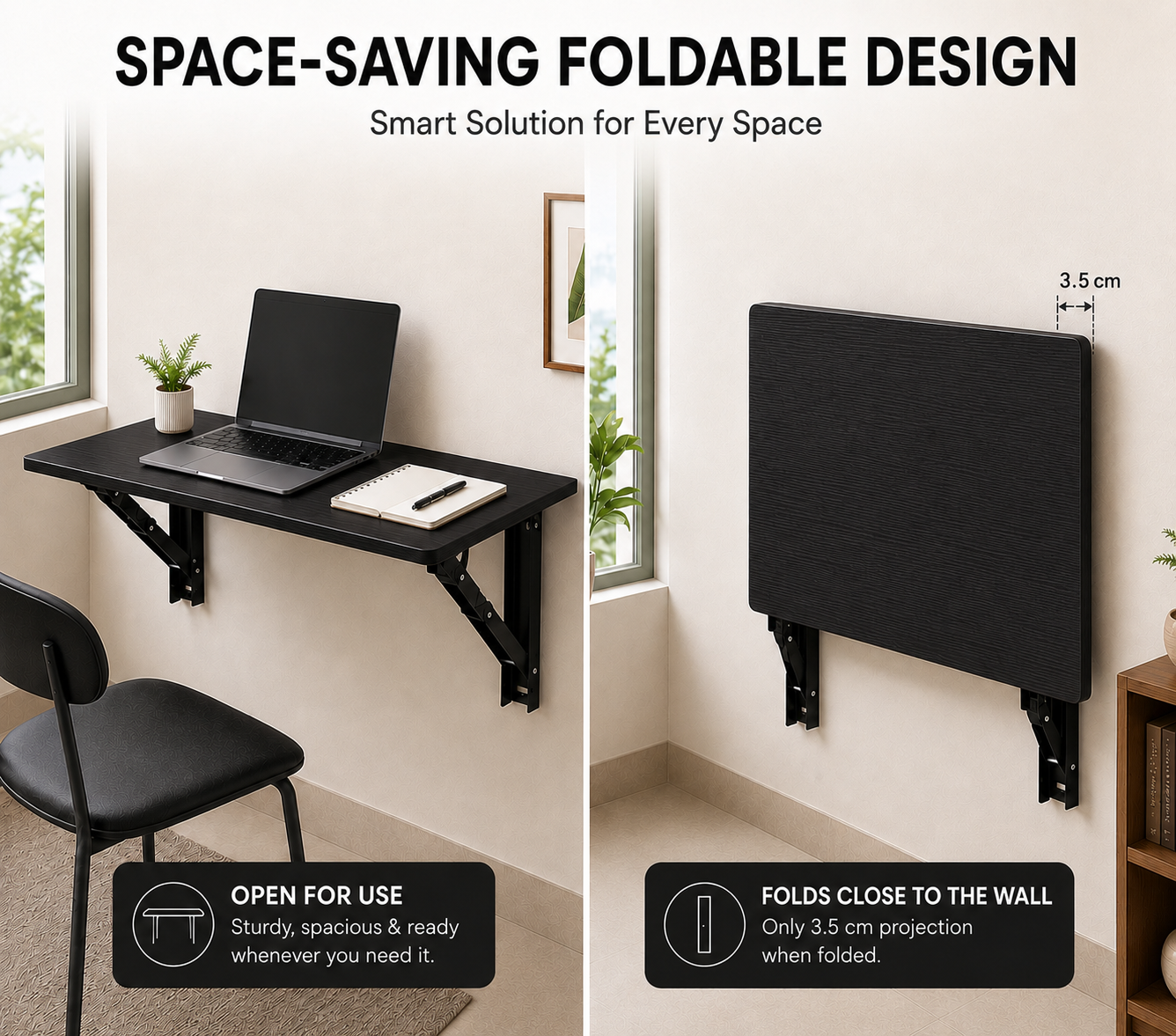 PEDPIX Wall Mounted Folding Table 80 × 40 cm – Venge | Foldable Space-Saving Wall Desk