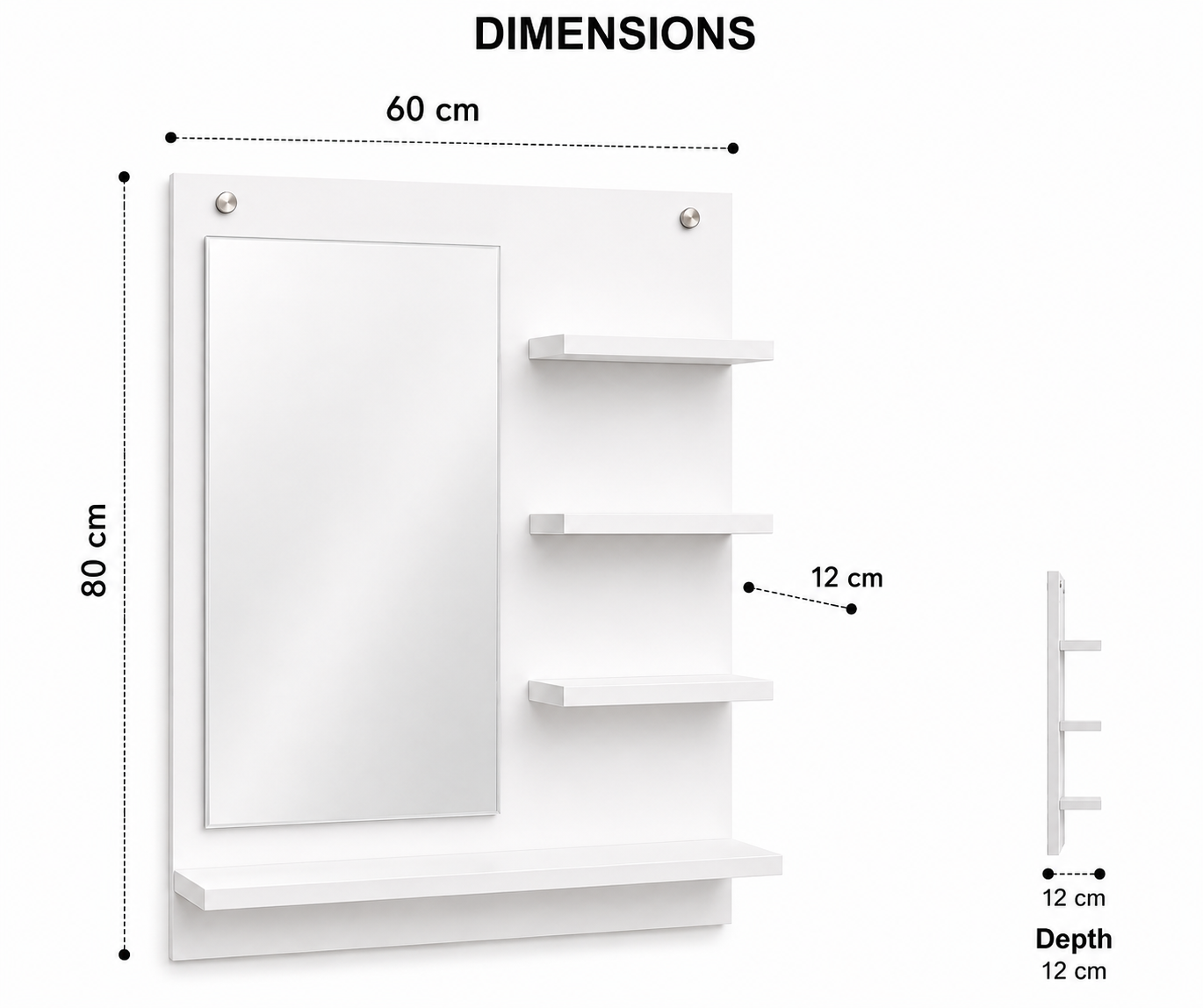 PEDPIX Wall-Mounted Dressing Mirror with Storage Shelves | 80 × 60 cm Space-Saving Vanity Mirror | Engineered Wood | Bedroom & Dressing Room Organizer