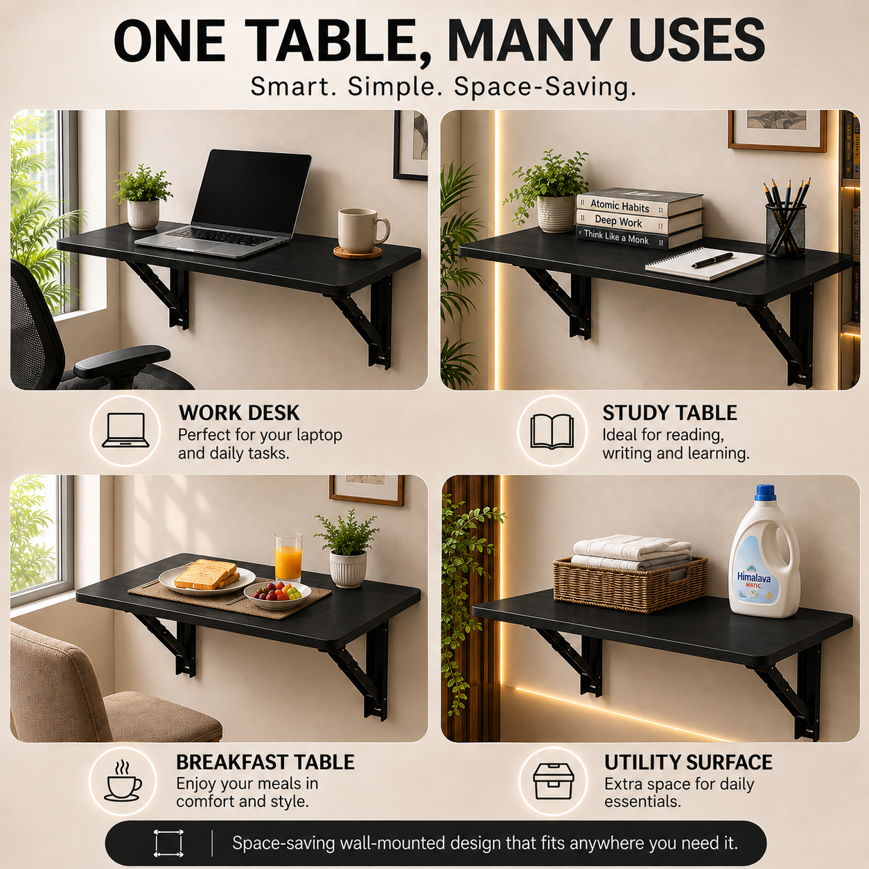PEDPIX Wall Mounted Folding Table 80 × 40 cm – Venge | Foldable Space-Saving Wall Desk