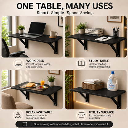 PEDPIX Wall Mounted Folding Table 80 × 40 cm | Space-Saving Foldable Wall Desk
