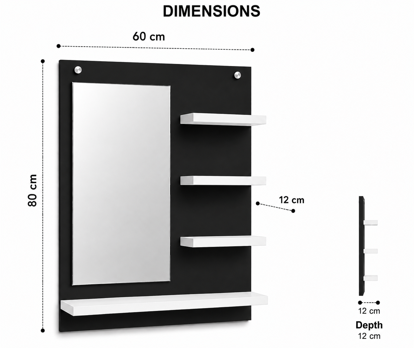 PEDPIX Wall-Mounted Dressing Mirror with Storage Shelves | 80 × 60 cm Space-Saving Vanity Mirror | Engineered Wood | Bedroom & Dressing Room Organizer