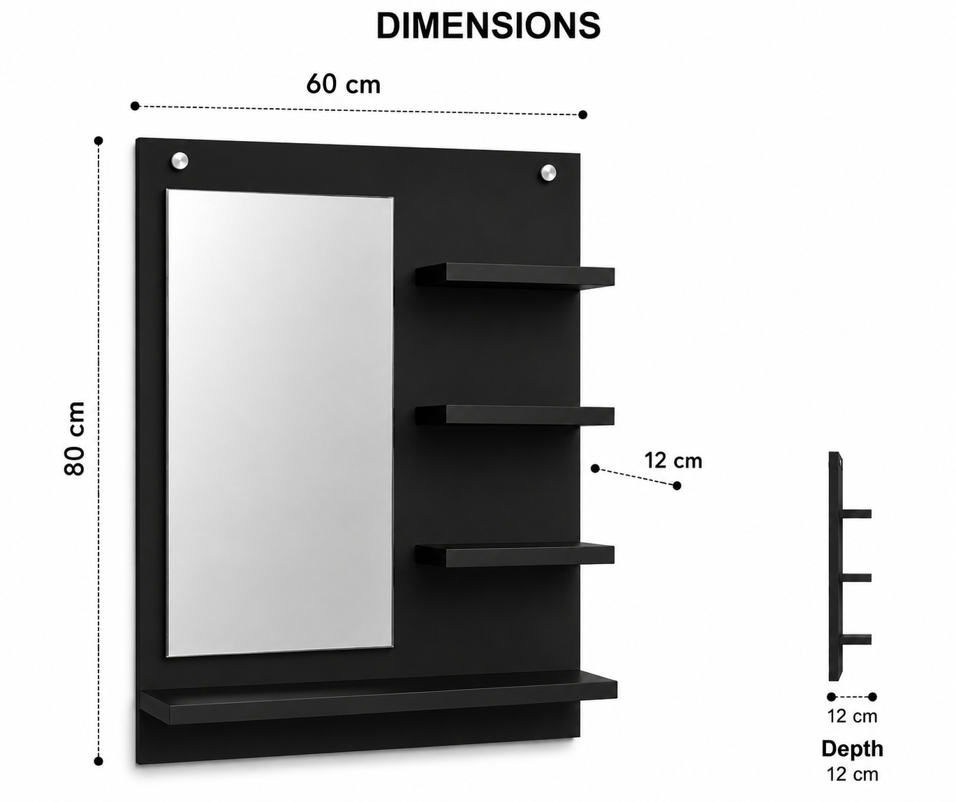 PEDPIX Wall-Mounted Dressing Mirror with Storage Shelves | 80 × 60 cm Space-Saving Vanity Mirror | Engineered Wood | Bedroom & Dressing Room Organizer