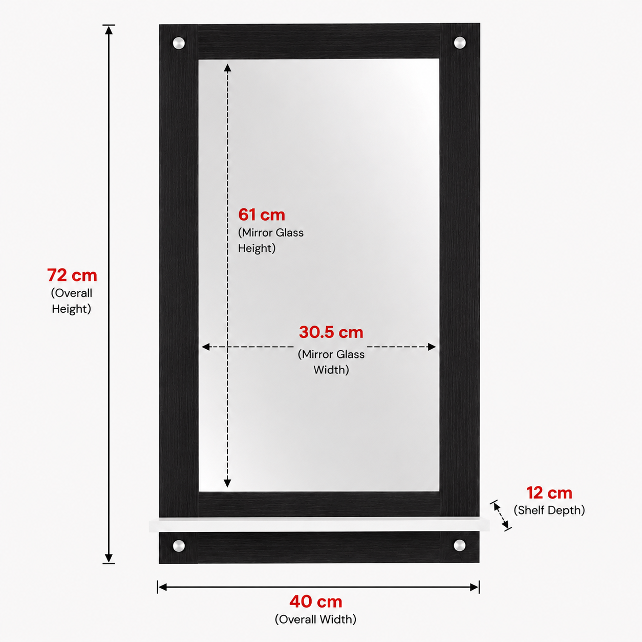 PEDPIX Wall Mounted Dressing Mirror with Storage Shelf | Wooden Bathroom & Bedroom Vanity Mirror | Engineered Wood | 72 x 40 cm